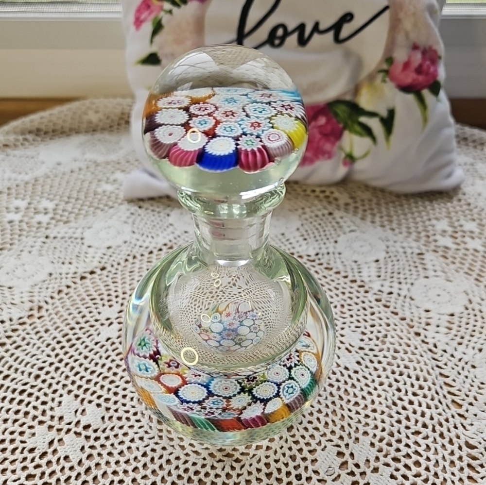 Vintage Murano Millefiori Glass Paperweight Inkwell Bottle Stopper MultiColor